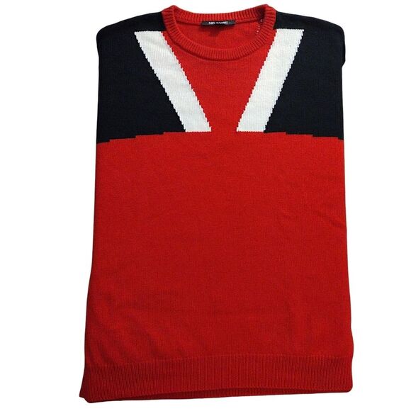 Neil Barrett Oversize Fit Modernist Alpaca Wool Sweater, Large, Red/Black/White - Picture 4 of 9